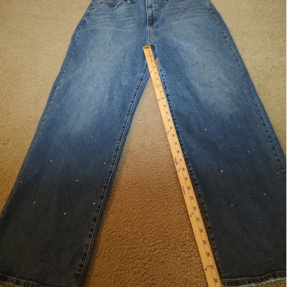 Jessica Simpson Zinnia Wide Leg Boyfriend Jeans Womens 10 Blue Studded Excellent
